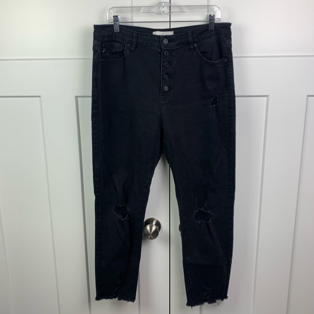 Kancan Skinny Jeans Jeggings Size 13 30 Black Distressed Button Fly